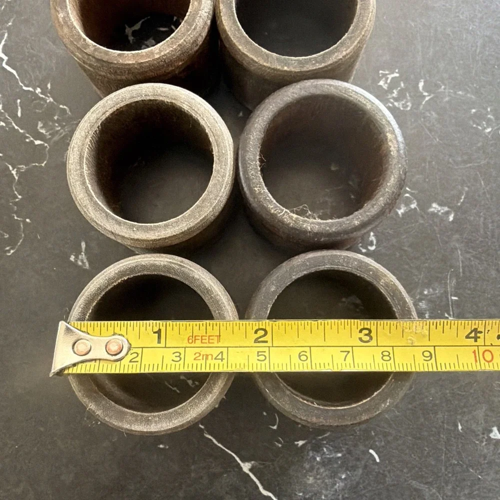Vintage Rustic Wooden Napkin Rings Walnut Stained, Colonial, MCM Style Set of 6